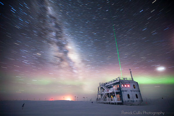 A 15 minute exposure of NOAA's Atmospheric Research Observatory at the South Pole Station, Antarctica.