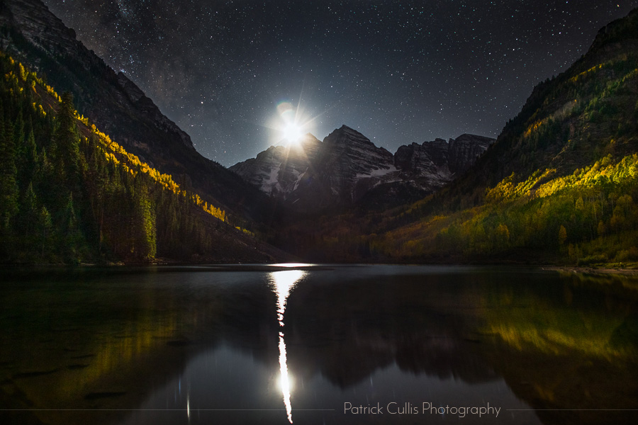 The moon setting behind the Maroon Bells by Patrick Cullis