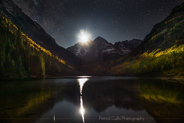 The moon setting behind the Maroon Bells by Patrick Cullis